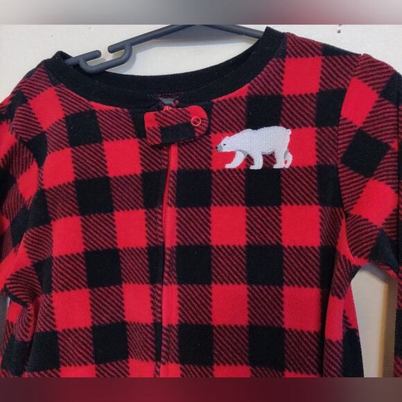 Carter's Footed Footie Pajamas RED BLACK BUFFALO PLAID Polar Bear Lumberjack 5 - Picture 6 of 15